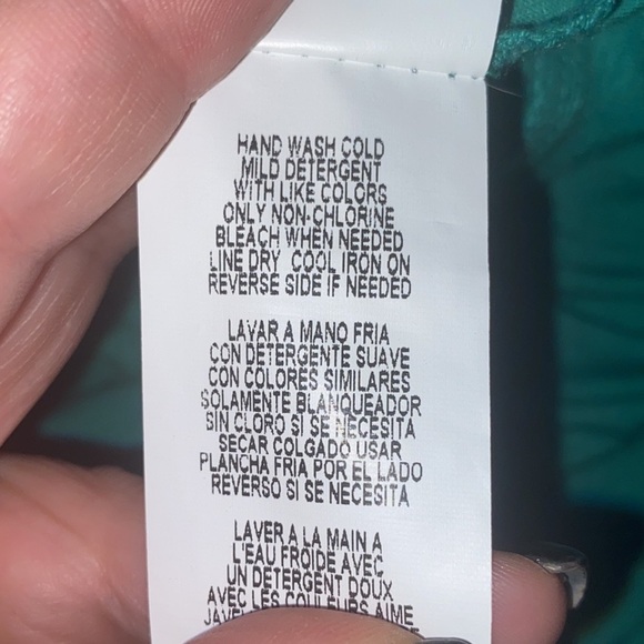 Charming Charlie Teal Green Knit Top Beaded Neckline Hip Rouching Size Medium - Picture 9 of 12